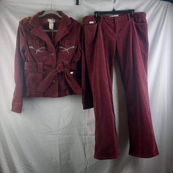 VTGRare Baby Phat 2 piece Burgundy Velveteen Jacket Blazer Lg. Matching pants 13